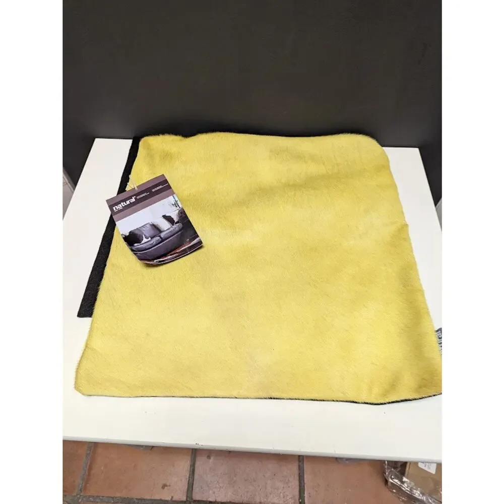 LOT of 2 Natural Brand 100% Dyed Cowhide Pillow Case Cover Yellow & Black NEW